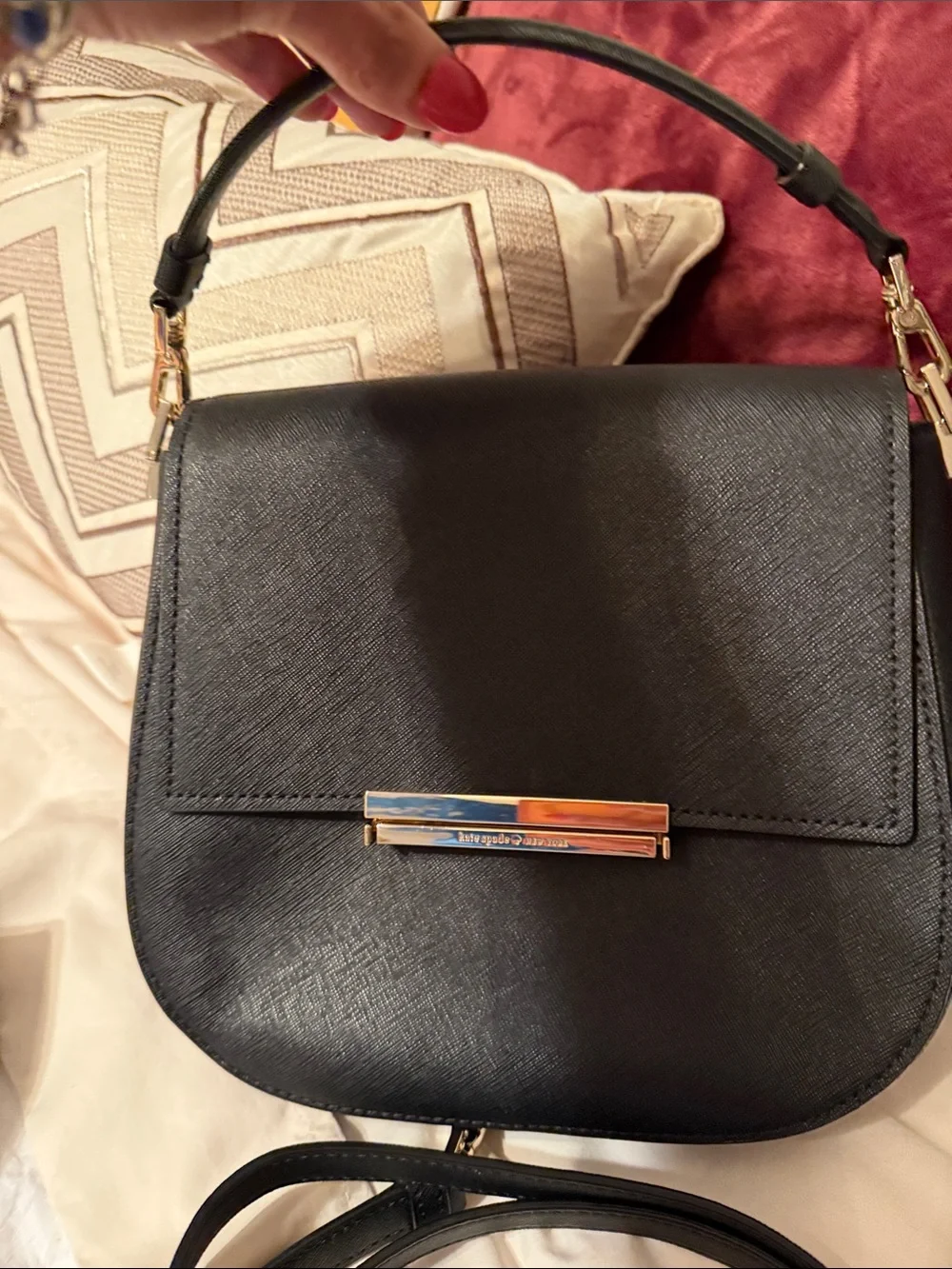 Kate Spade Saffiano leather “Make it Mine” Black Crossbody Satchel bag